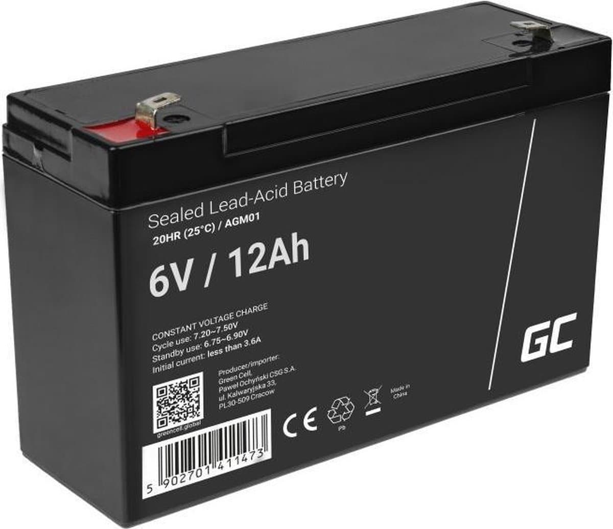 Green Cell 6V 12Ah (4.6mm) 12000mAh VRLA AGM accu (EAN: 5902701411473): **Wat maakt deze accu uniek 🔍**