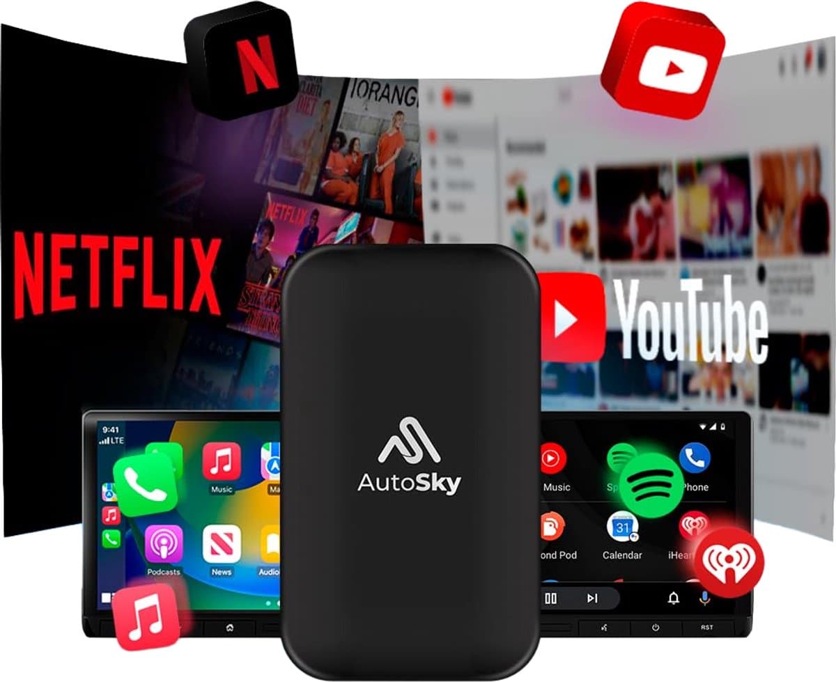 AutoSky AI Box Lite Plus 2.0 Draadloze Carplay Dongle - Geschikt voor draadloze Apple CarPlay & Android Auto - Netflix & YouTube streaming - USB-A/USB-C - Voor Auto's vanaf 2016 - Bedrade Carplay draadloos maken (EAN: 0850045500252)