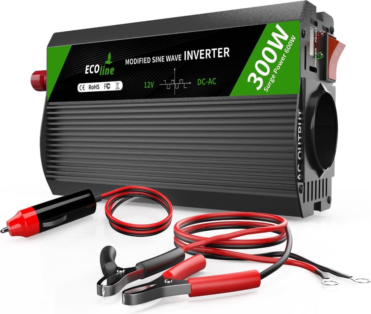 EcoLine - Omvormer 12V Naar 220V / 230V sigarettenaansteker - 300w / 600w Vermogen - Gemodificeerde Sinus - Auto omvormer- stopcontact - autolader. (EAN: 8720865540023): Wat is de EcoLine Omvormer precies