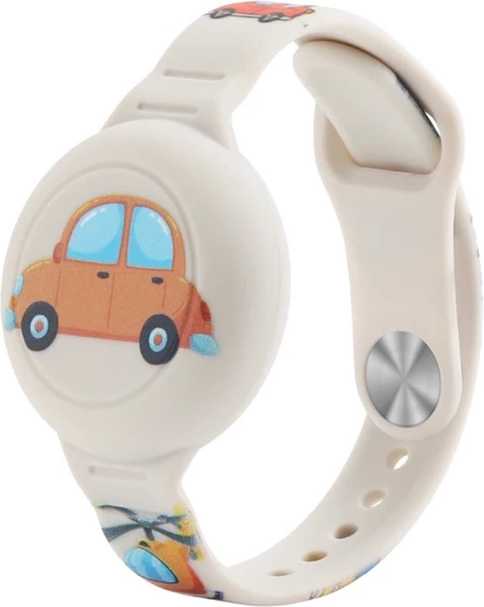 Premium Siliconen Armband met Auto's geschikt voor Apple AirTag voor Kinderen creme | AirTag-sleutelhanger Hoesje Kind | Polsband GPS Horloge Kind | Tracker Houder Armband | Trackers Band | Peuter | AirTag Polsband Armband | Polsband GPS (EAN: 609...