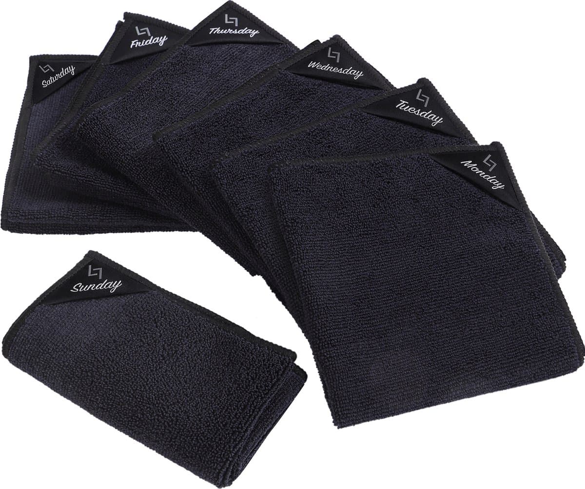 Dooki® Microvezeldoekjes – Theedoeken – Raamdoeken – Vaatdoekjes – Vaatdoeken – 7 stuks gelabeld met weekdagen – Schoonmaakdoekjes – Reinigingsdoekjes – 30 x 30 cm – Zwart (EAN: 8720648697487): **Wat zijn Microvezeldoekjes écht**