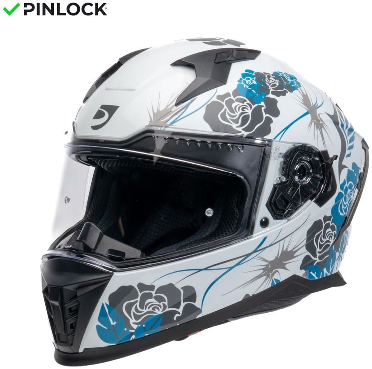 MOTOBLOUZ EROS FELINE Integraalhelm - ECE 22.06 gekeurde Helm Scooter, Motor & Brommer - Heren & Dames - Wit/Turquoise - M (EAN: 3665404096690)