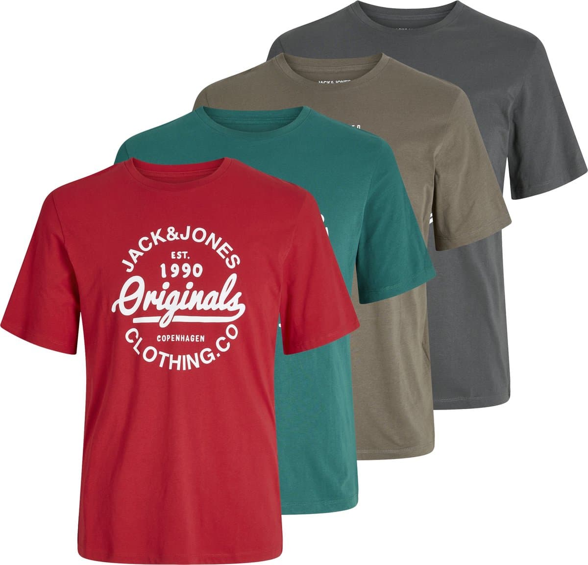 Jack & Jones Heren T-Shirt JJLINO 4-Pack regular fit Veelkleurig 3XL Ronde Hals Volwassenen Opdruk Print Shirts (EAN: 5715506420843)