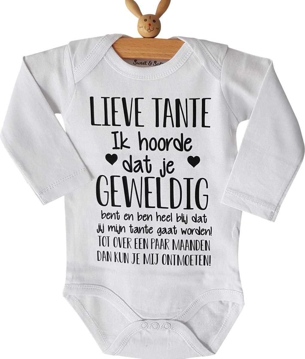 Baby rompertje met tekst | Lieve Tante Ik hoorde dat je geweldig bent en ben heel blij dat jij mijn tante gaat worden! ontmoeten! | lange mouw | maat 50-56 | aankondiging bekendmaking zwangerschap cadeau voor de liefste aanstaande (EAN: 7445934985...