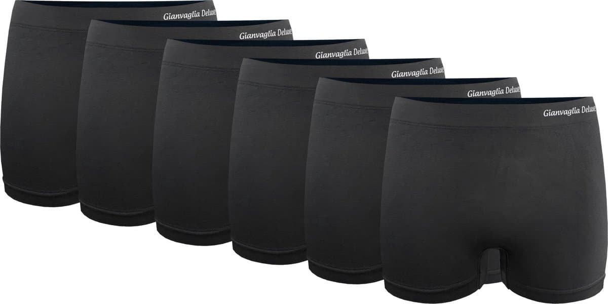 Gianvaglia - Damesboxers - naadloos - zwart -Hoog model - Maat M/L - 6-Pack! (EAN: 6091047899874)