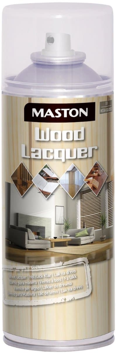 Maston Wood Lacquer Spray - Hoogglans - hout vernis - 400 ml - vernis spray (EAN: 6412490036171): Waarom een spray (en waarom deze)