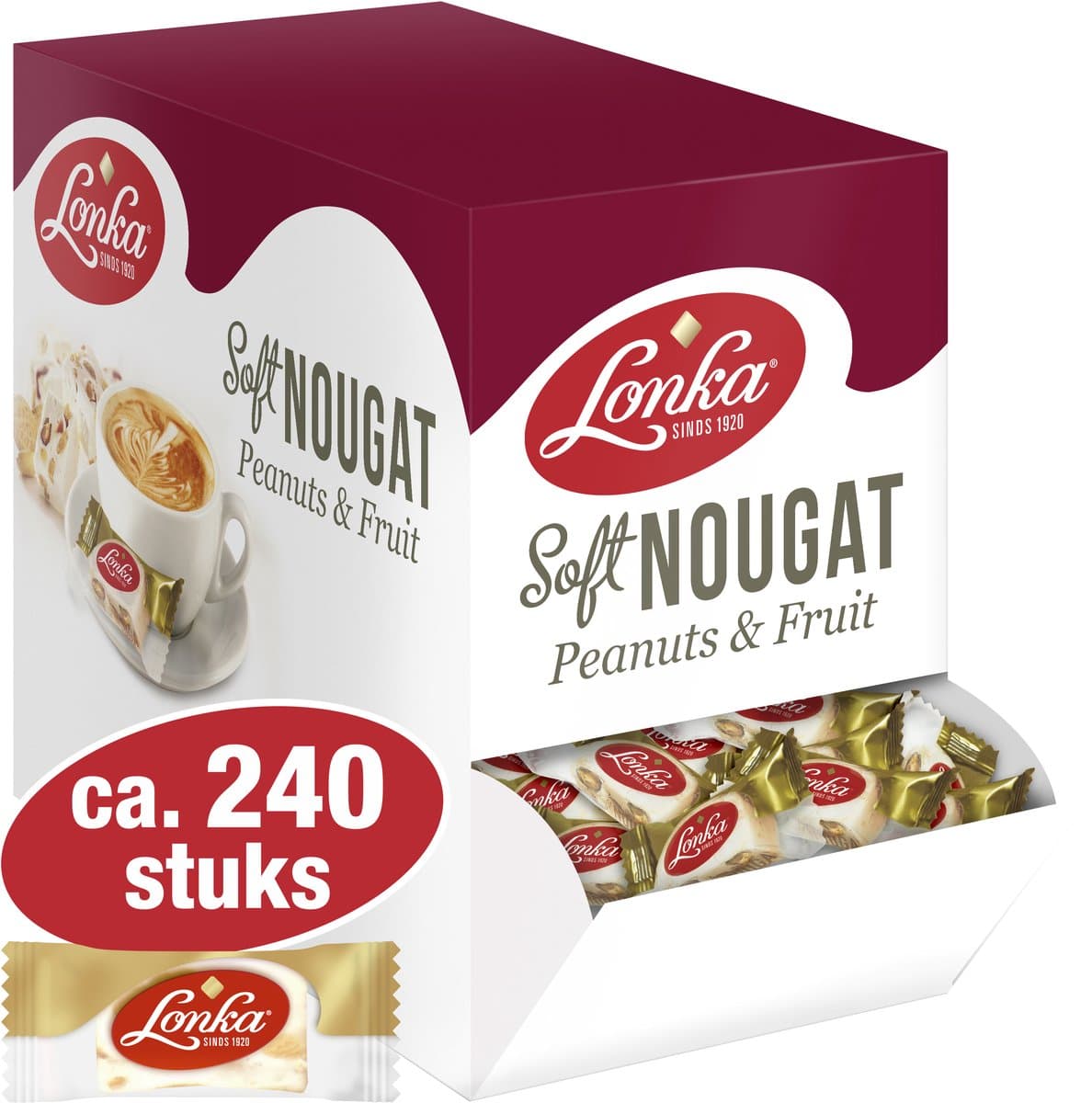 Lonka Nougat peanut & fruit - per stuk verpakt - box a 2,57kg (EAN: 8710486120322)