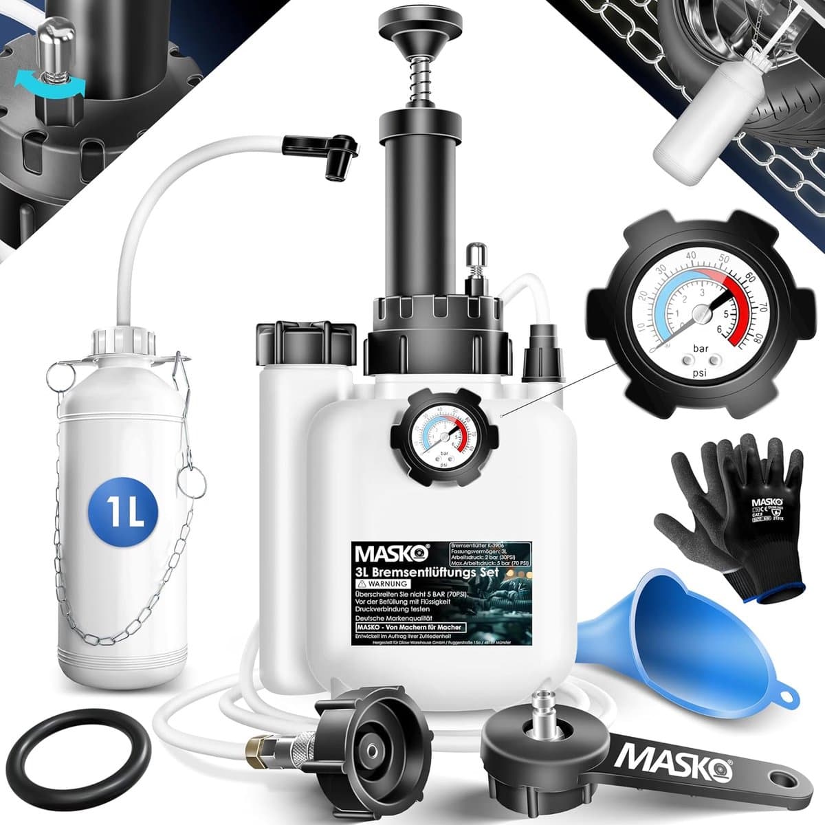 MASKO® Remontluchter Auto Remontluchter Voertuigremvloeistofwisselaar 3L voor (EAN: 4255598338639)
