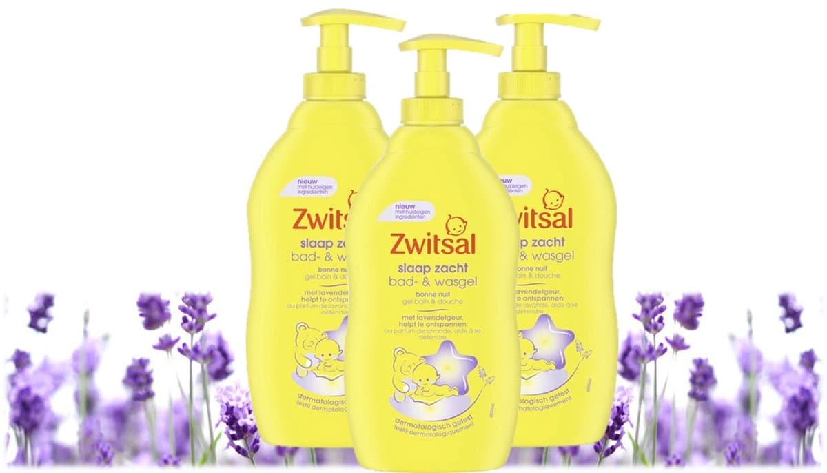Zwitsal Slaap Zacht Bad- & Wasgel Lavendel - Voordeelverpakking 3 x 400 ml Pomp (EAN: 8719542041342)
