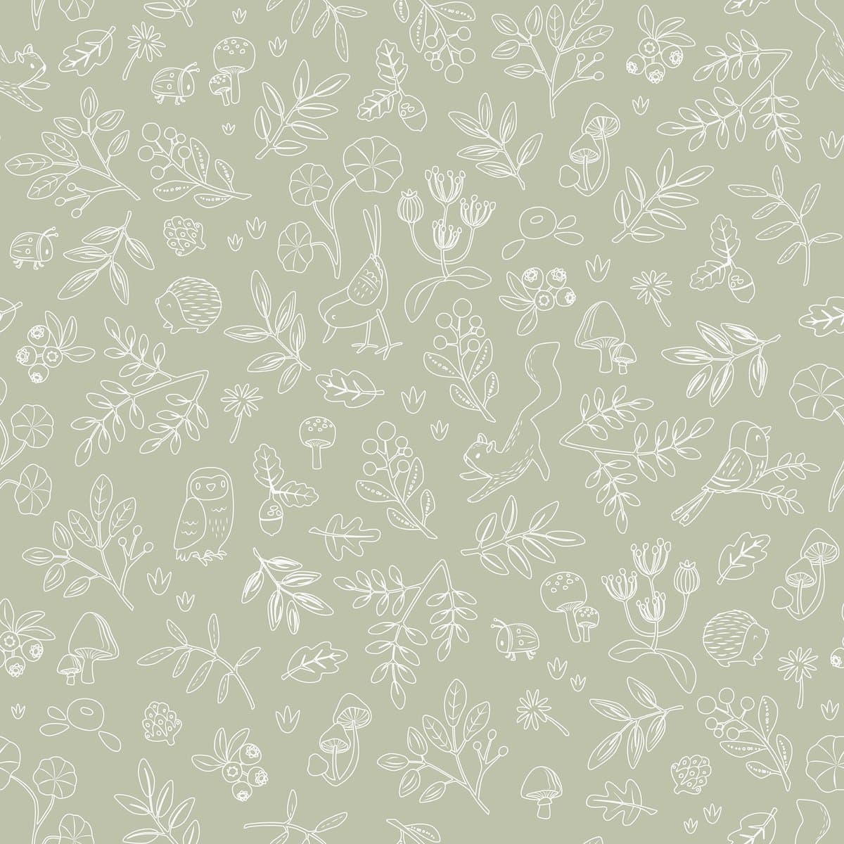 Little Dutch Non-Woven Behang - Forest Wonders - Sage (EAN: 8711444632383): Een boswandeling in de kinderkamer