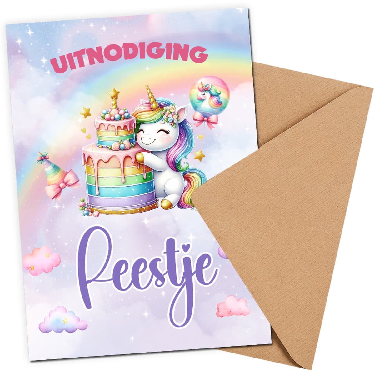 Uitnodiging kinderfeestje + Enveloppen 10 stuks - Thema Unicorn - Beschrijfbaar - Uitnodigingskaarten - Uitnodiging verjaardag - uitnodiging verjaardag feest - Uitnodiging kinderfeestje Jongen of Meisje - Uitnodiging feestje - uitnodigingen - Roze...