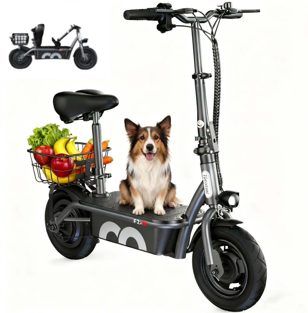 Elektrische scooter met zitje - iScooter F2 - 500W - Actieradius 25-30 km - 36V 7,8Ah - 25 cm - Grijs (EAN: 0710456444777)