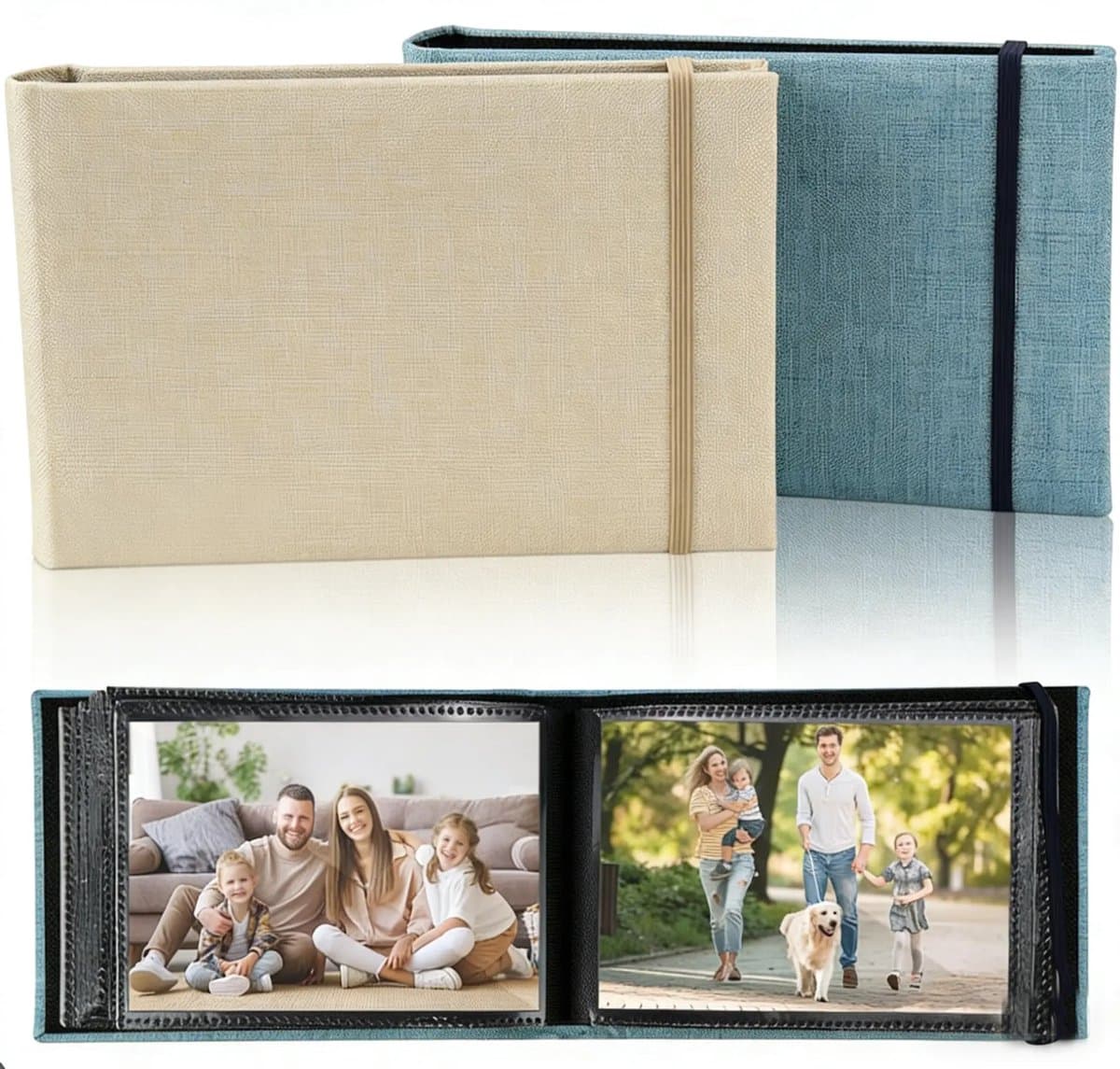 Fotoalbum insteekalbum-2 stuks fotoalbum baby-Tweedelig fotoalbum - 100 foto's. Compact formaat, perfect voor landschapsfoto's. Met folieverdelers. Ideaal voor cadeaus, bruiloften, stellen, families en verjaardagen-Beige/blauw. 18,5 x 12,5 x 6,5 c...