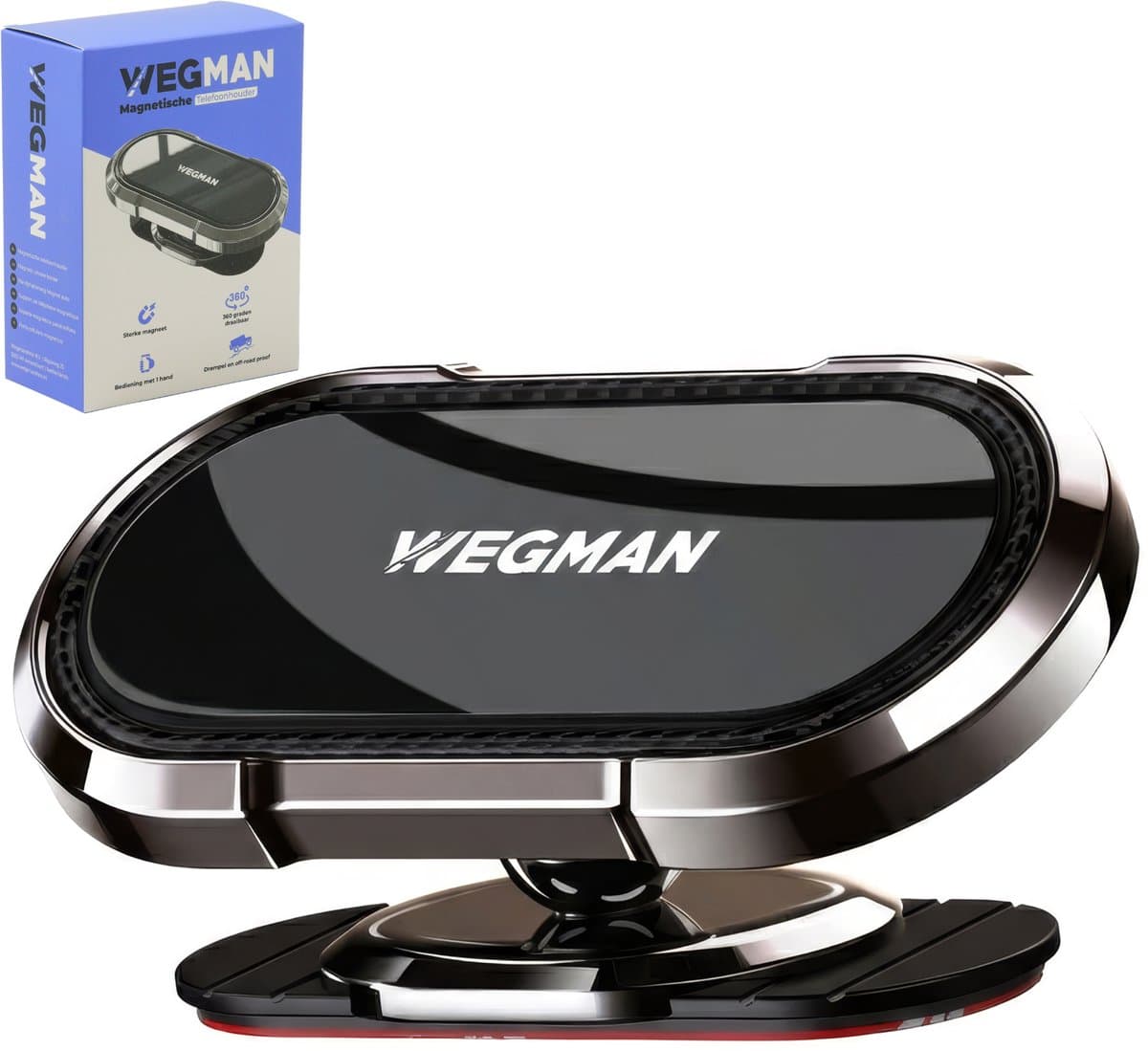 Wegman Telefoonhouder Auto - Magnetisch - Dashboard - Off-Road & Drempel Proof Magneet - Universeel voor alle Telefoons - GSM Houder Mobiel - Telefoonhouders Auto - Auto Accessories - Zwart (EAN: 8720892577450)