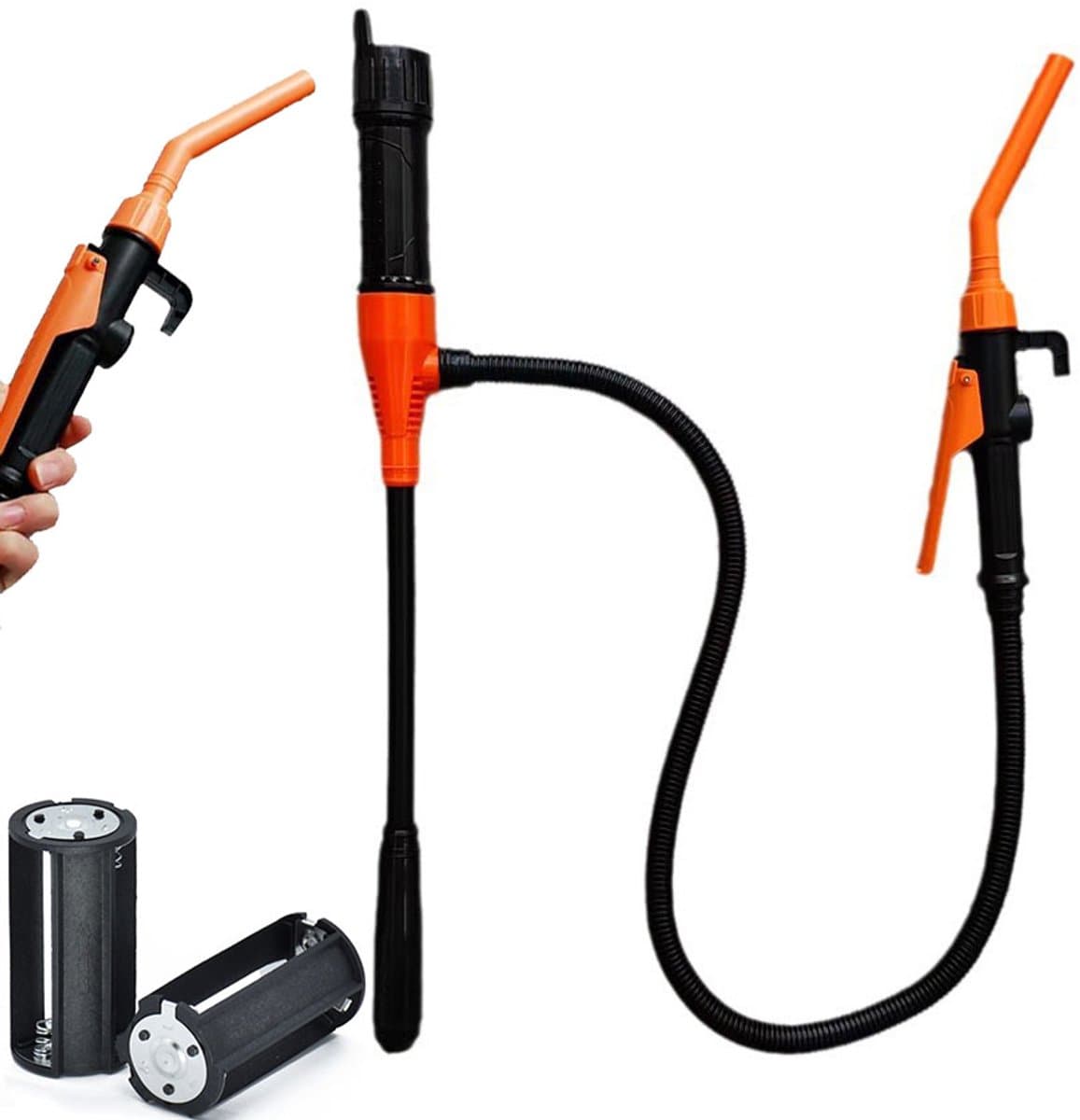 Elektrische Brandstofpomp - Draagbare Batterij Pomp - Hevelpomp brandstof - Waterpomp - Elektrische Transferpomp - 90cm Slang - Verstelbaar - Op batterijen werkende olieafzuiger - Noodolieafzuiger voor voertuigen - Voor het overbrengen van gas, wa...