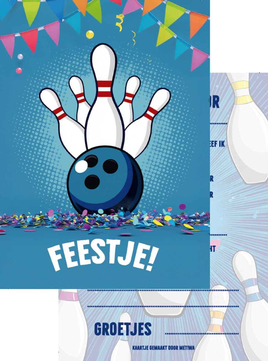 METIWA - Uitnodiging Kinderfeestje Bowling - 10 stuks - Uitnodigingskaarten - Uitnodiging Verjaardag Bowlen - Uitnodiging Kinderfeestje - Uitnodiging Bowling (EAN: 8720769031832)