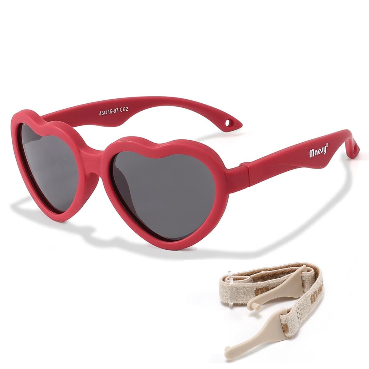 Maesy Baby Zonnebril Maes - 0 t/m 2 Jaar - Elastiek - Flexibel - UV400 Bescherming Hart - Rood (EAN: 8720726947374): Een vleugje hartjes en een flinke dosis UV‑bescherming