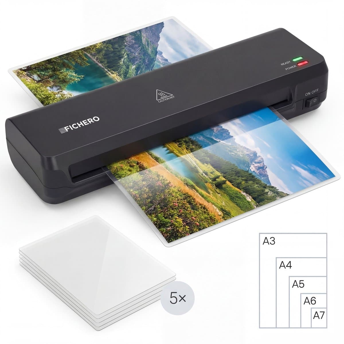 Lamineerapparaat A3, A4, A5 en A6 - Lamineermachine A3 - Plastificeerapparaat A3 - Moederdag Cadeautje voor Mama - Zwart - Fichero (EAN: 8711568098256)