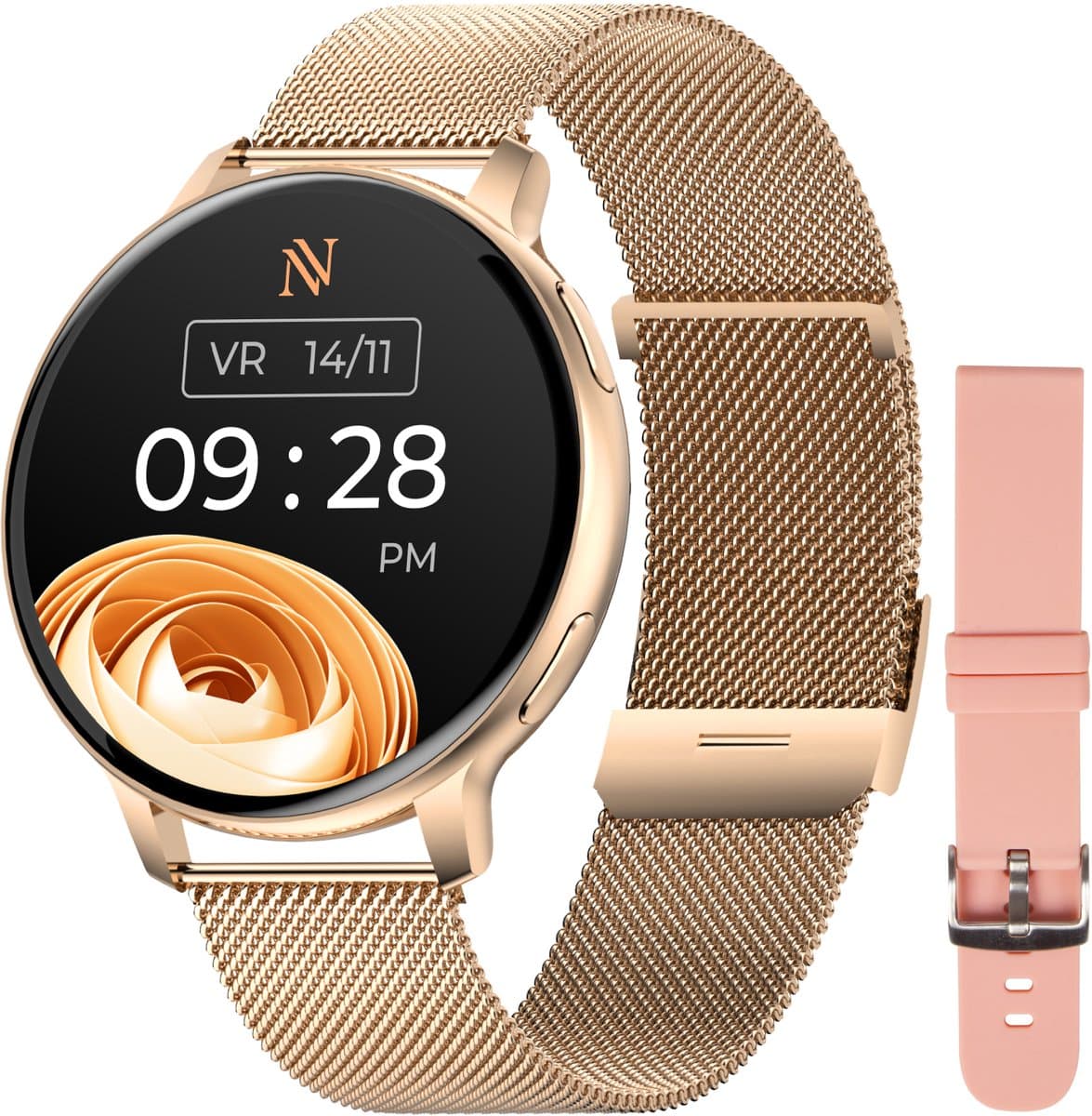 Nuvance Smartwatch Dames - Incl. RVS & Siliconen Bandje - Meet Sport & Slaap & Lichaam - Rosé Goud (EAN: 8720986572781)