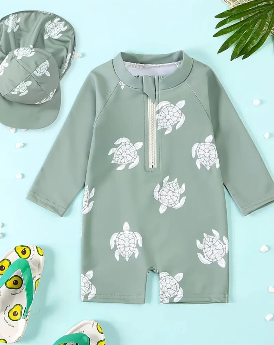 Zwempak UV baby - UV zwempak baby 1 jaar - Zwemset UV - Zwempak lange mouwen - Zwemonesie - Schildpadjes print - Zwempak - Badpak - Maat 80 - Zwempak met zonnehoedje - Zwemset UV peuter (EAN: 6255452388389): 🎈 De eerste indruk “Zo past het als een...