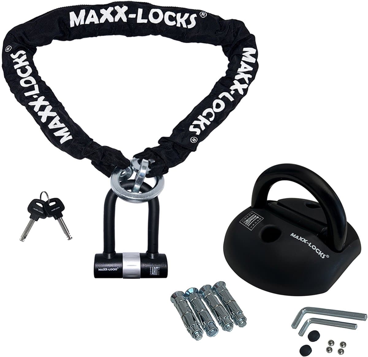 Maxx-Locks Tirau Art 4 Motorslot / Scooterslot + ART 4 Muuranker - Kettingslot met Loop en Beugelslot - Art Gekeurd Slot voor Motor en Scooter & Brommer - 150 cm (EAN: 8721249615511)