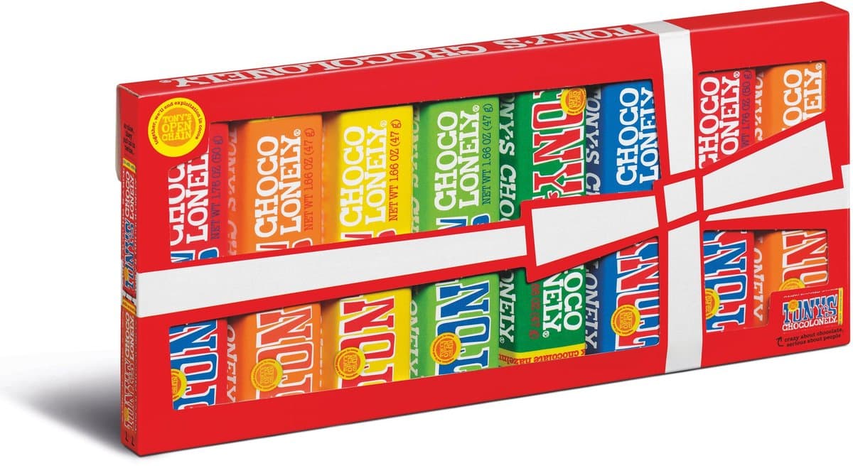 Tony's Chocolonely Groot Proeverijtje - Chocoladecadeau - Verjaardag - Moederdag - Bedankt - 385 gram (EAN: 8720701149786): 📦 Wat zit er in de doos