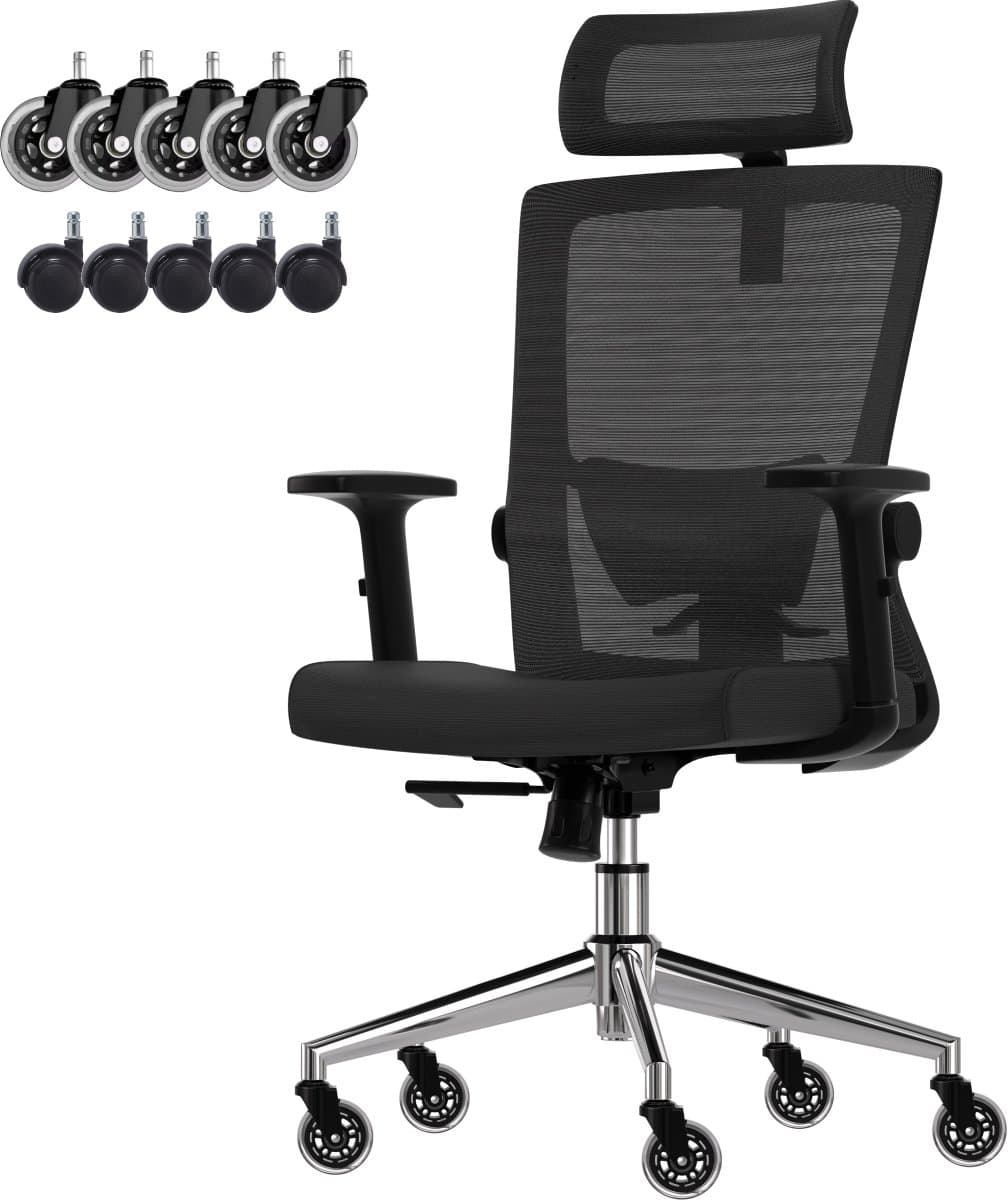 LifeGoods Ergonomische Bureaustoel - Extra Anti-Kras Wielen - NEN1335-gecertificeerd - Gamestoel - Office Chair - Volwassenen - Kantoorstoel - Zwart/Chroom (EAN: 8721055566762)