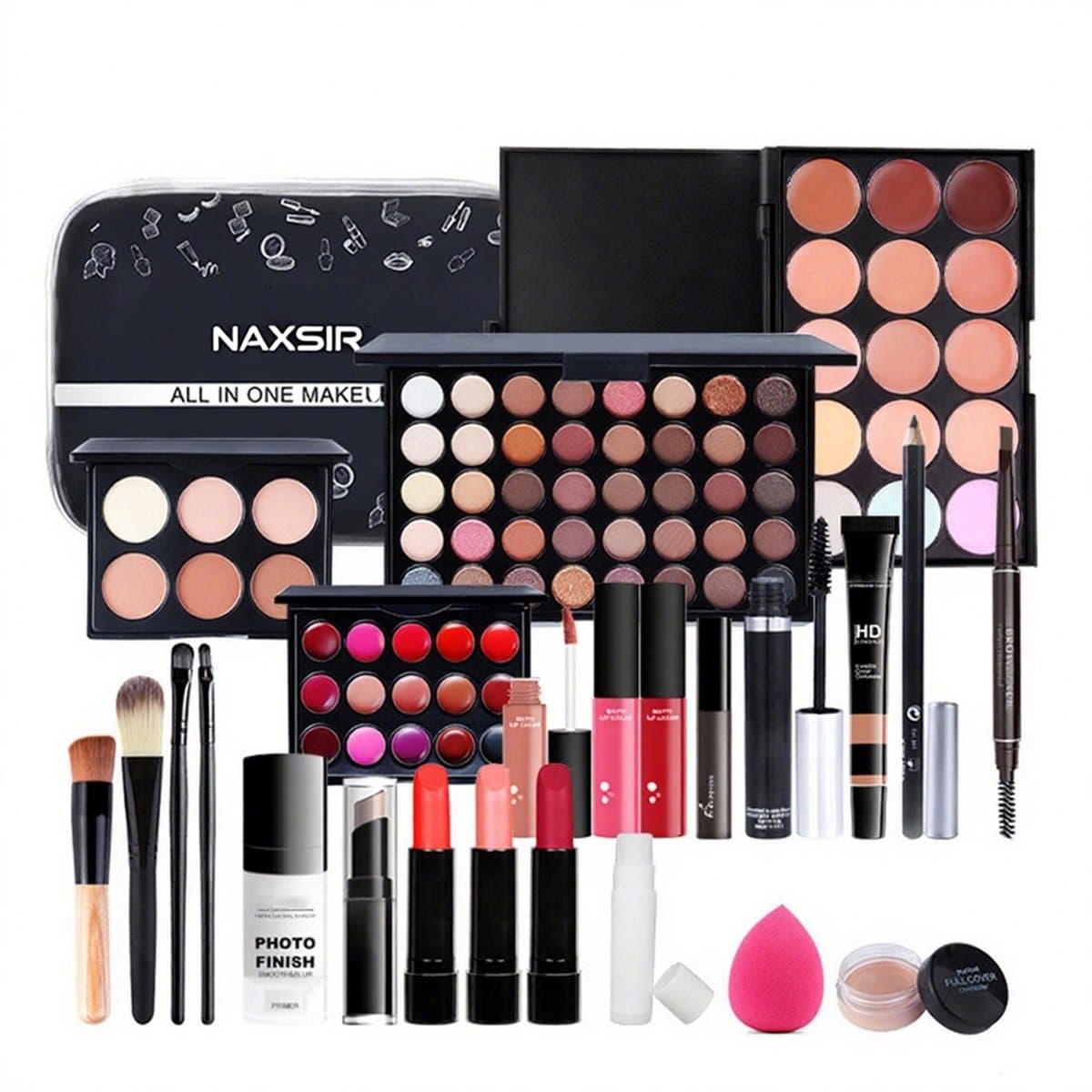 NAXSIR All-in-One Make-up Kit - Professionele Make-upset voor Beginners & Gevorderden - Incl. Foundation, Concealer, Oogschaduw Palet, Lippenstift + Kwasten (EAN: 0792864467845)