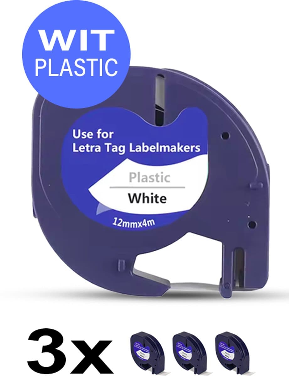 3 Stuks Navulling Geschikt Voor Dymo LetraTag Labelprinter - dymo letratag navulling- Compatible Labels 91201 / S0721610 - Zwart op Wit Plastic - 12 mm x 4 m - Etiketten/Labeltape (EAN: 8721249549366): Een prachtige combinatie van functie en esthe...