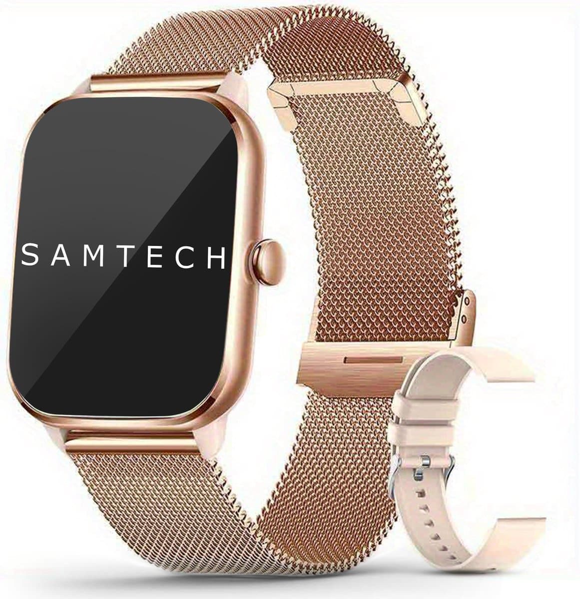 SAMTECH Smartwatch Ultra Thin Pro Serie 5 - Dames & Heren – Sport horloge - Stappenteller, Calorie Teller, Slaap meter, HD – IOS & Android - Rose goud (EAN: 8720648203633): Sleutelfuncties die jouw dag met een glimlach starten 🕒
