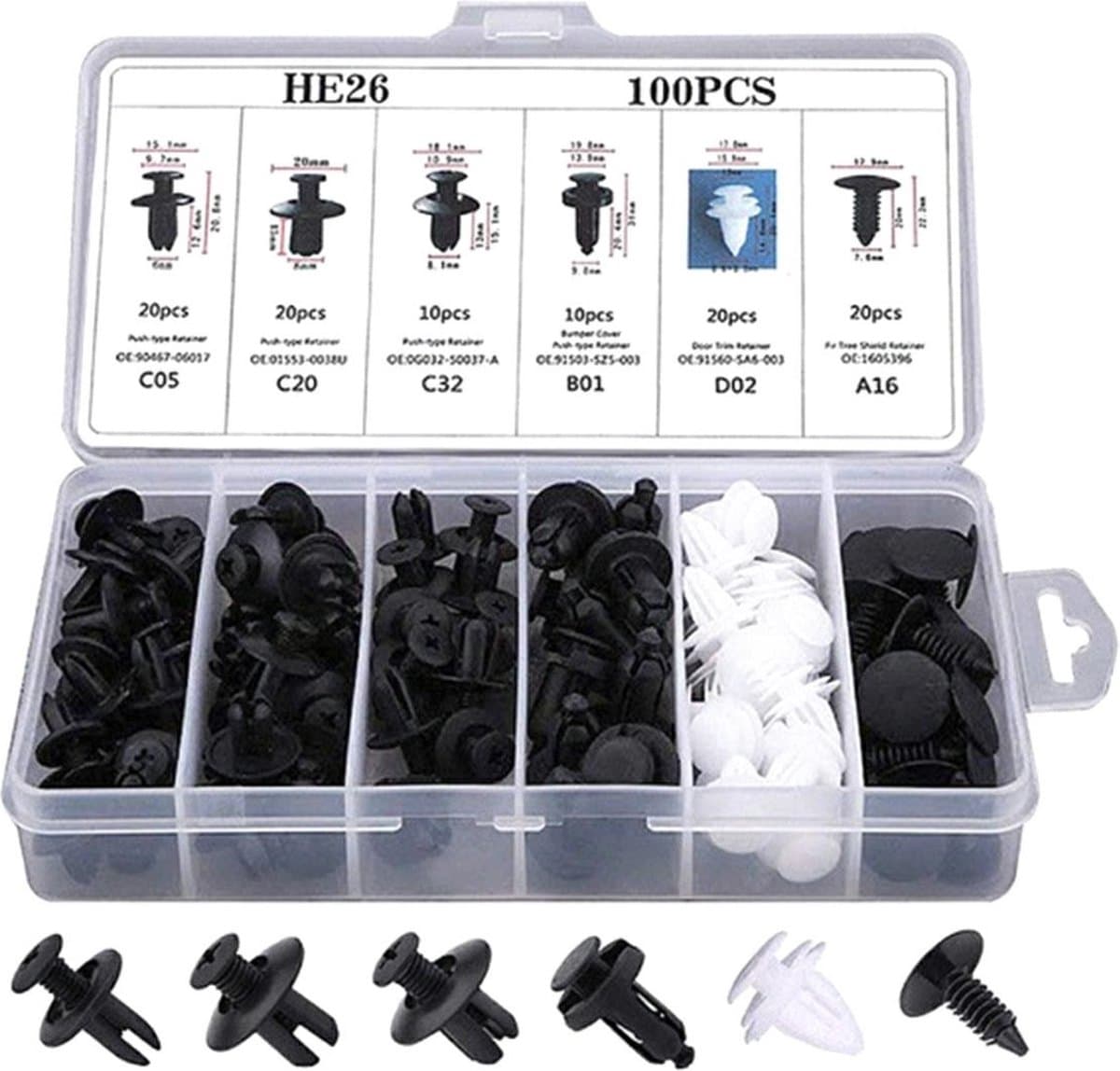 Plastic Clips Popnagel - 100 stuks - Motor Kuip Clips - Auto Interieur Montage Clipjes - Trim Paneel - Bevestiging voor Auto Deurpanelen (EAN: 5907621826130)