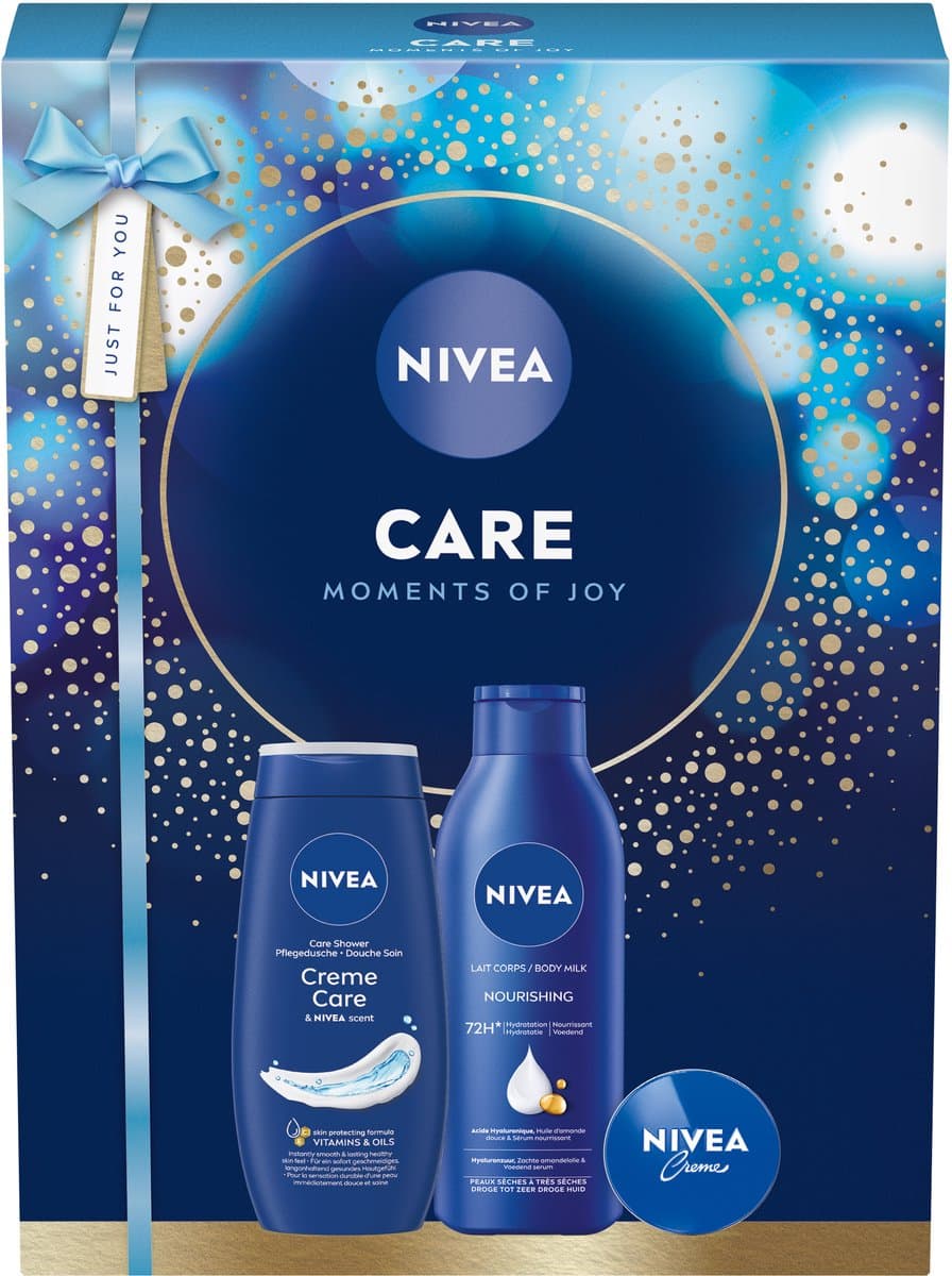 NIVEA Care Moments of Joy Geschenkset Vrouwen - Cadeauset Verjaardag met Body Milk, Douchegel en Crème - Cadeaupakket vrouw - Moederdag cadeautje (EAN: 4006000210414)