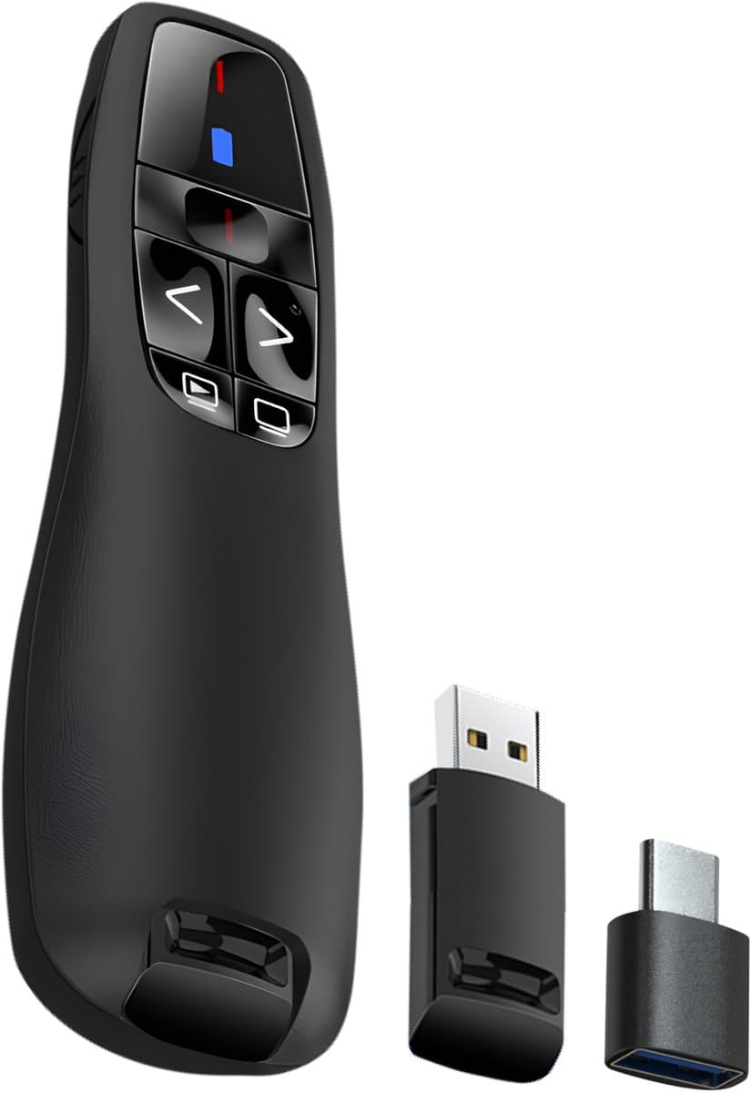 Nuvance Presentatie Klikker - Laser - Pointer - Presenter - USB Ontvanger - Incl. USB C Adapter - Clicker (EAN: 8720986574051)
