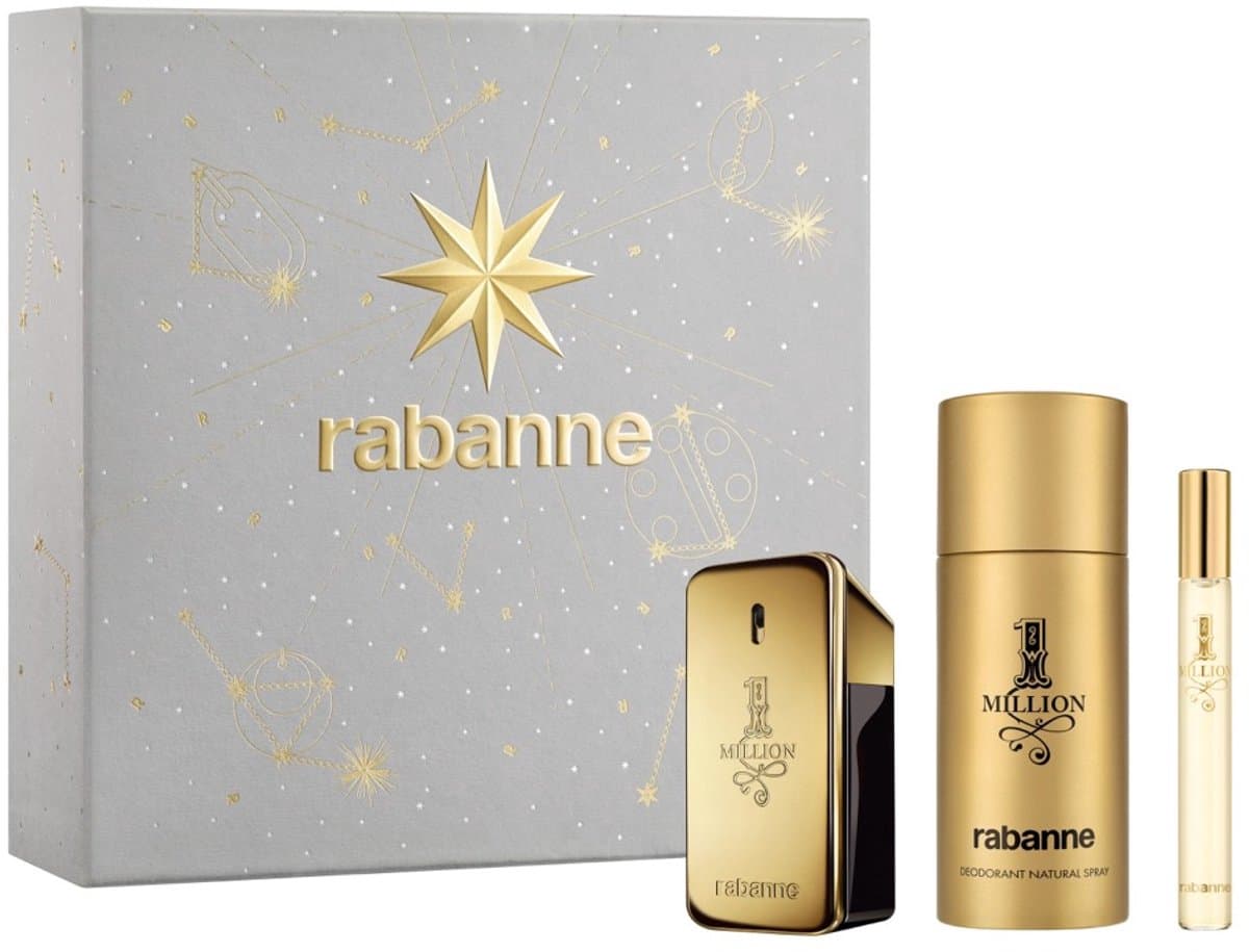 Parfumset voor Heren Paco Rabanne 1 MILLION 3 Onderdelen - Deodorant 150 ml - Eau de Toilette 10 ml - Eau de Toilette 50 ml (EAN: 3349668656110): 🎁 **Wat zit er precies in de doos**