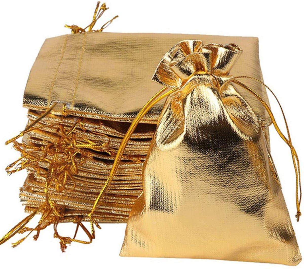 Fako Bijoux - 20 Organza Zakjes Metallic - 7x9 cm - Feestzakjes - Snoepzakjes - Cadeauzakjes - Uitdeelzakjes - Sieradenzakjes - Metal Goud - 7x9cm - 20 Stuks (EAN: 8719874851497)