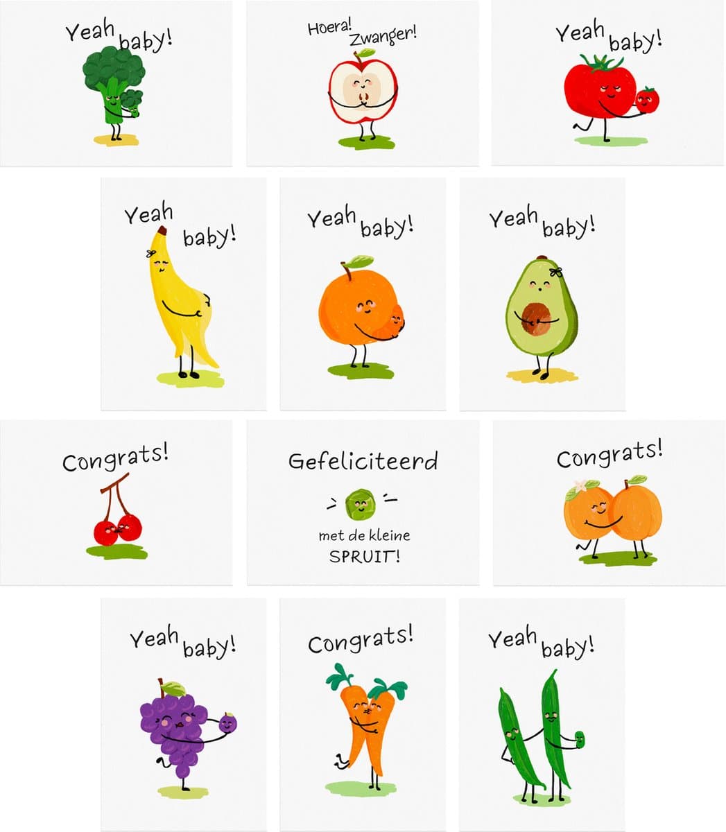 12x hippe geboorte kaartjes (A6 formaat) - kaartjes om te versturen - kaartenset - kaartjes blanco - kaartjes met tekst - geboortekaartjes - wenskaarten geboorte - geboortekaartje jongen - geboortekaartjes meisje (EAN: 8721001860371)