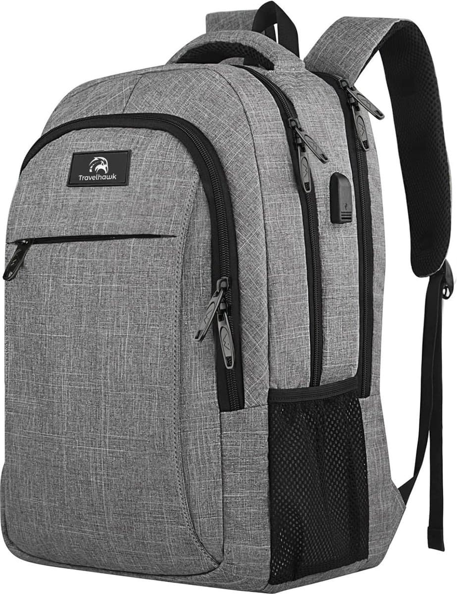 Travelhawk Rugzak - 36L - 17 inch - Grijs - Laptop Rugzak - Heren & Dames - Waterafstotend - Met USB Oplaadpoort (EAN: 8720634572606)