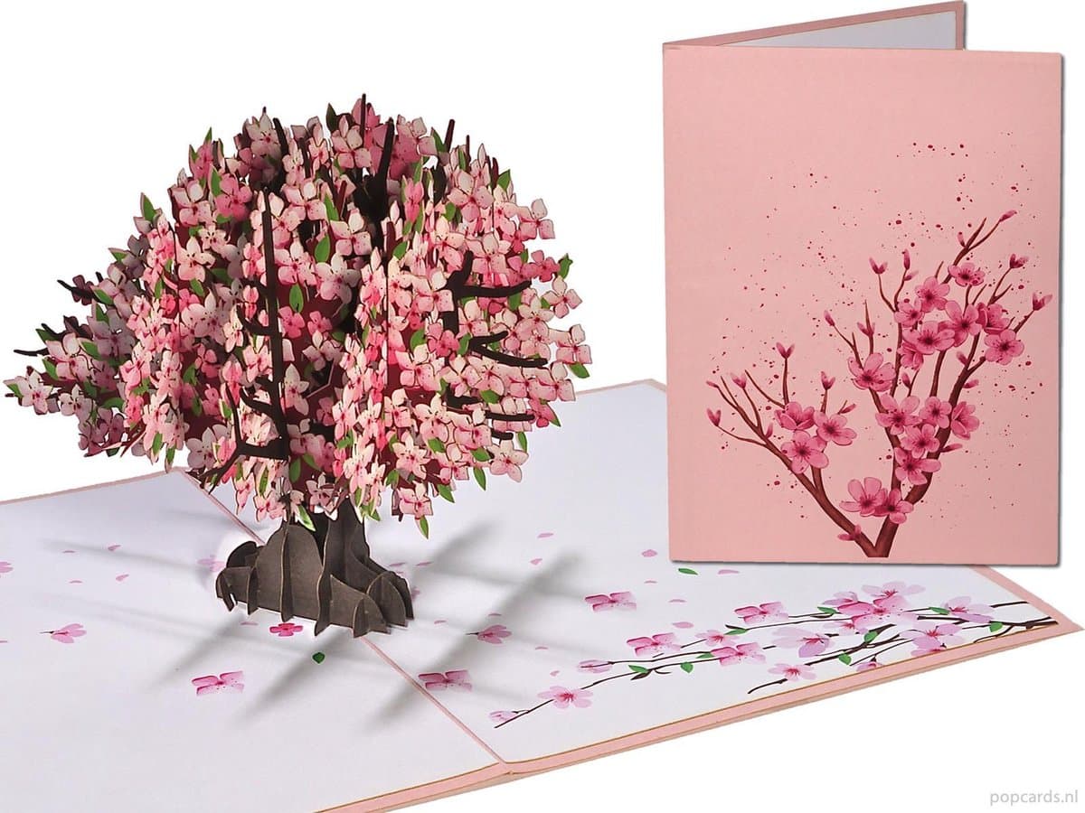 Popcards popupkaarten - Sakura Kersen bloesem roze Kersenboom Liefde Geluk Leven Troost Overlijden Afscheid Bloemen pop-up kaart 3D wenskaart (EAN: 8785253684406)