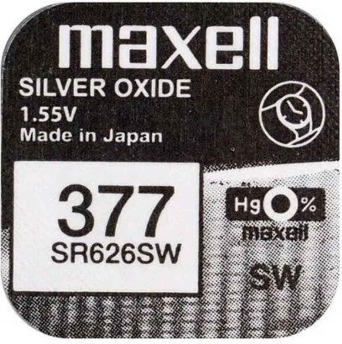 MAXELL 377 / SR626SW zilveroxide knoopcel horlogebatterij 2 (twee) stuks (EAN: 8721122710012)