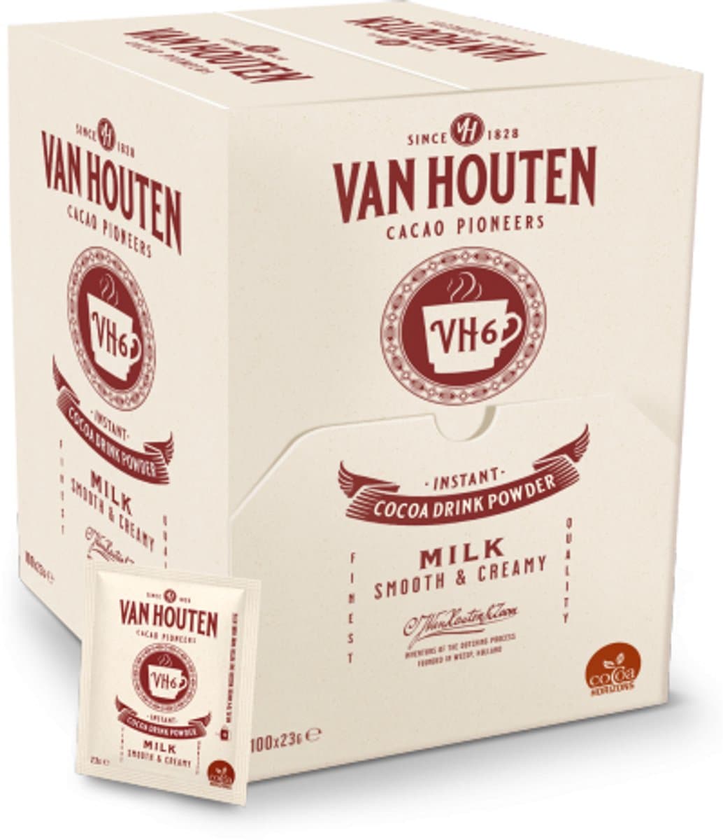 Van Houten Cacao - 100 sachets x 23 gram in dispenser - instant chocolademelk (EAN: 7340161402118)