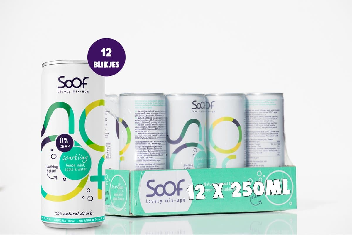 Soof Drinks - Frisdrank 0% Zooi - Sparkling - Citroen, Munt & Appel - blikjes 12 x 250ml (EAN: 8719324733717)