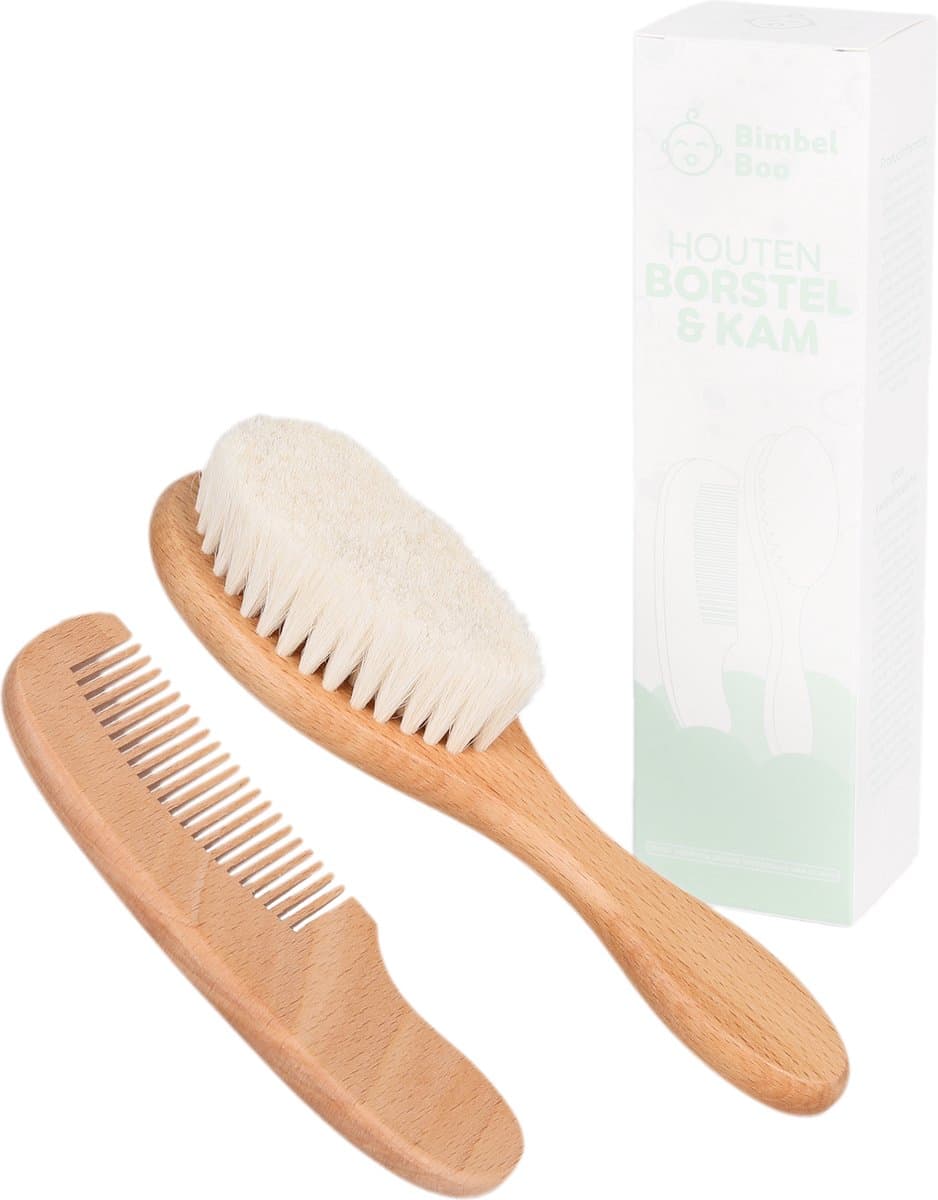 BimbelBoo® Houten Baby Borstel en Kam - 100% natuurlijke geitenharen - Zacht - Kraamcadeau - Baby Haarborstel (EAN: 8720892131577)