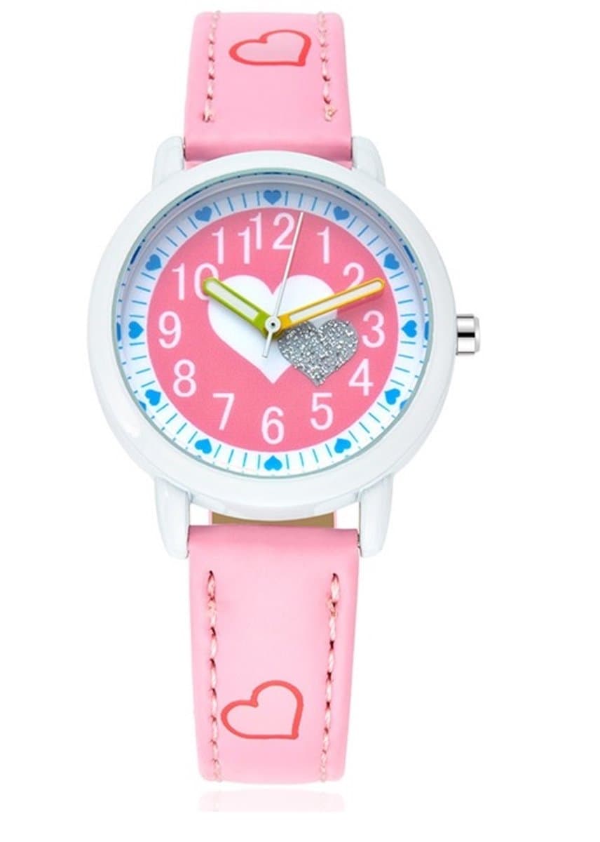 Meisjes Horloge – Roze met Hartjes – Leren Bandje - Girls Watch (EAN: 8720211697074)