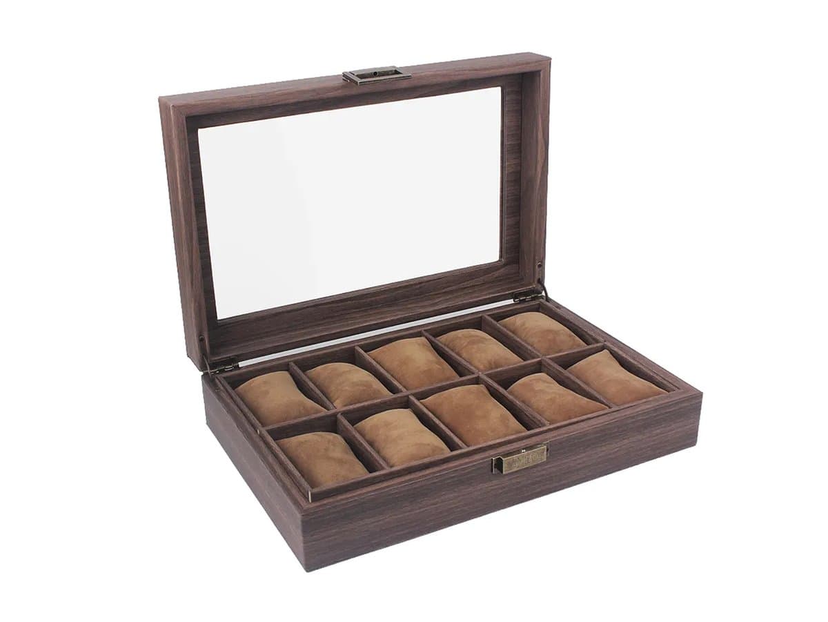 Luxe HorlogeDoos – Opbergdoos – 10 Vakken – Sieradendoos – Kist – Fluwelen Voering – Verwijderbaar Kussens – Watch Box – Vegan leder - Leather (EAN: 8720938699269)