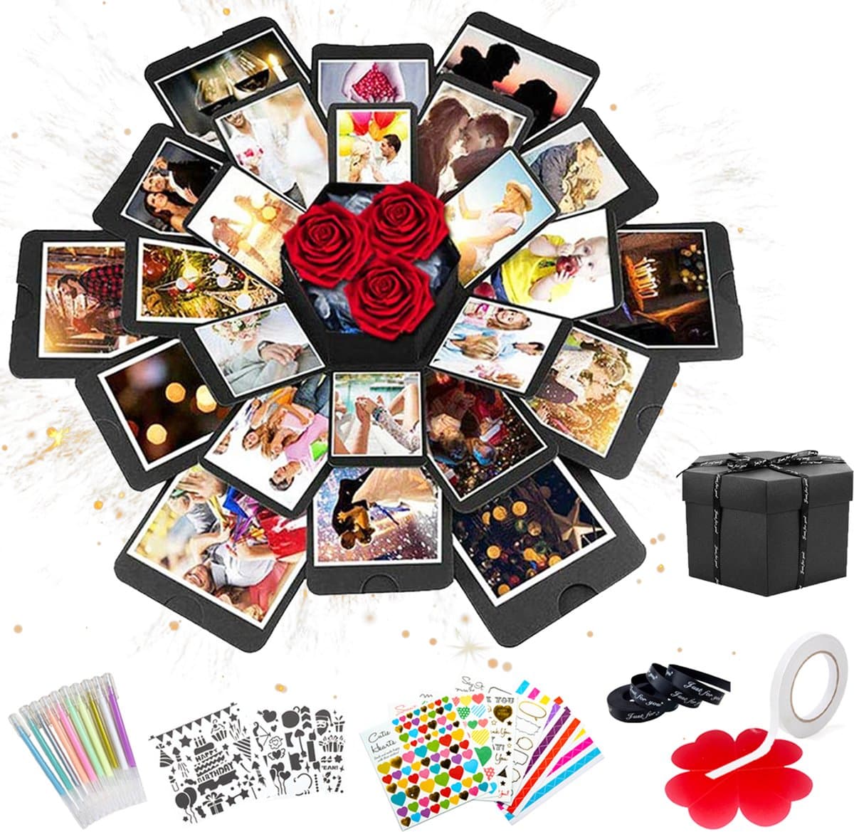 AWEMOZ Explosion Box - Foto box - Mystery Box - Unieke Geschenkdoos - Explosie box - Foto Doos - Knutselen - Incl. Kleuren Pennen en Stickervellen (EAN: 8720174772207)