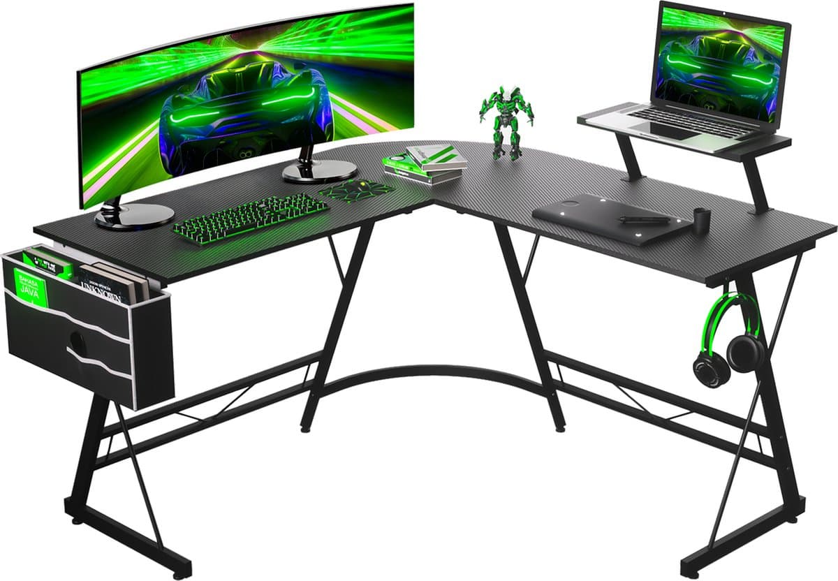 For The Win Hoekbureau - L-Vormig Game Bureau - 131x131x74 cm - Gaming Bureau - Monitor Standaard - Gaming Desk - Computer Tafel - Gaming Tafel (EAN: 8720828067598)