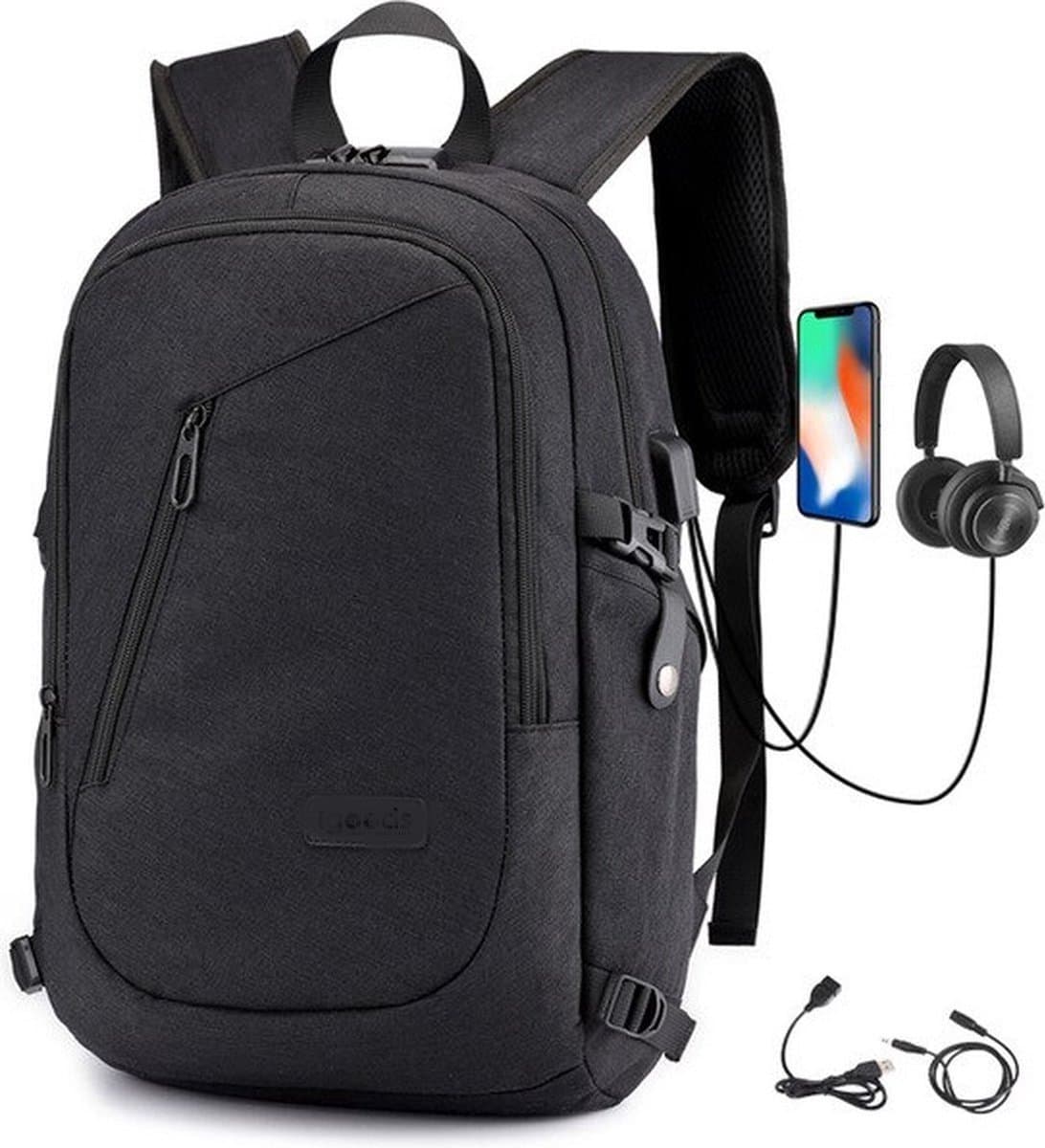 IGOODS Rugtas Laptop - Rugzak Heren - Anti-Diefstal Zakelijke Rugzak Dames - Rugzak Meisje - Tas met USB-oplaadpoort - 14 t/m 15,6 inch - Zwart (EAN: 8720598491685)