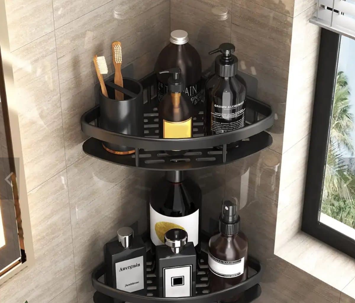 Doucherek- Zwart- 2 Stuks- Badkamer rekje- Hoek- Zwart- Doucherekje- Zonder te boren- Wandrekje (EAN: 6091035323312): De eerste indruk Minimalistisch & Stoer