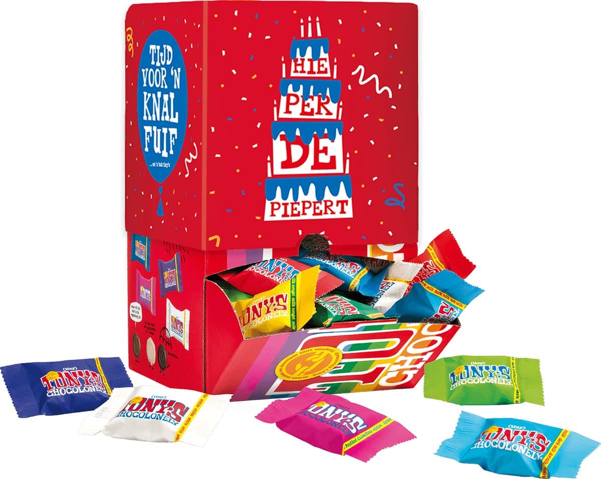 Tony's Chocolonely - Chocoladecadeau - Tiny Tony's - Verjaardag - Geschenkdoos - Fairtrade Belgische chocola - 900 gram (EAN: 8720701144217)