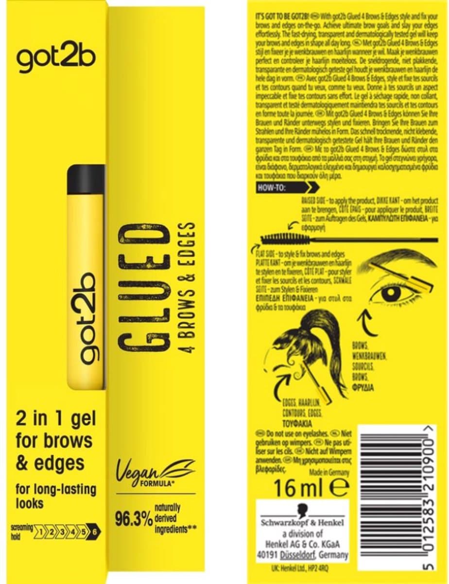 Got2b 2in1 Gel For Brows & Edges - Haarstyling - Wenkbrauwpotlood - Sneldrogende en Transparante - Stijl en Fixeer - 16 ml (EAN: 5012583210900): Een wondermiddel in een klein tubetje
